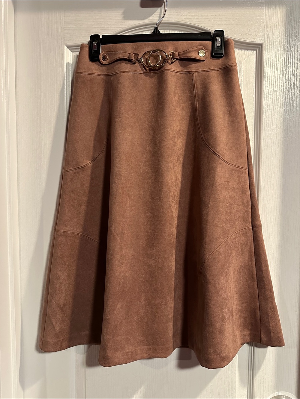 Marc New York Copper-Brown A-Line Faux Suede Skirt with Decorative Buckle